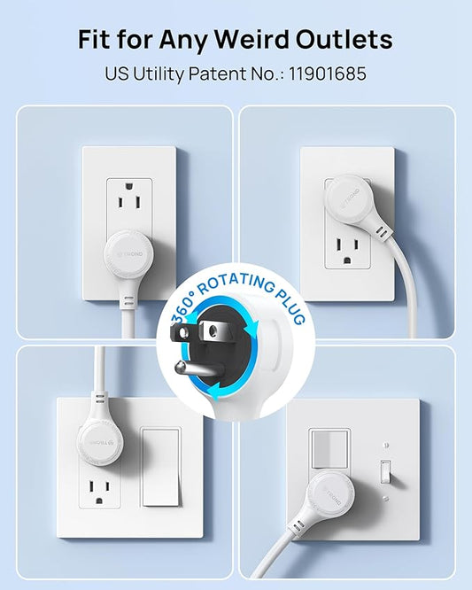 TROND Surge Protector Power Strip with 360° Rotating Plug, 7 Widely-Spaced Outlets, 2 USB-A and 2 USB-C, ETL Listed, Flat Plug 5ft Extension Cord, Wall Mountable, 1700J, for Home Office Garage, White