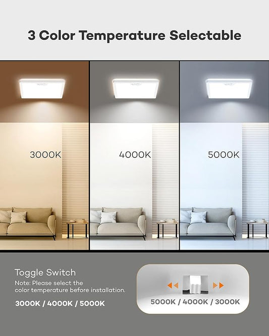 Annaror 12in Motion Sensor Ceiling Light Wired, 3000K 4000K 5000K Selectable, 24W Flush Mount Square Motion Ceiling Light with 3 Timer for Closet Porch Stairs Hallway, White