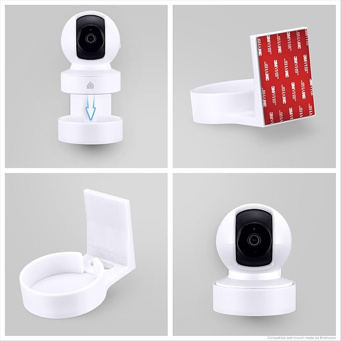 BRAINWAVZ Wall Mount for Kasa EC70 Spot & 2K Indoor Pan/Tilt, Adhesive Holder for TP Link Spot Smart Security Cameras, Installs in Minutes, No Mess Hanger Bracket (White)