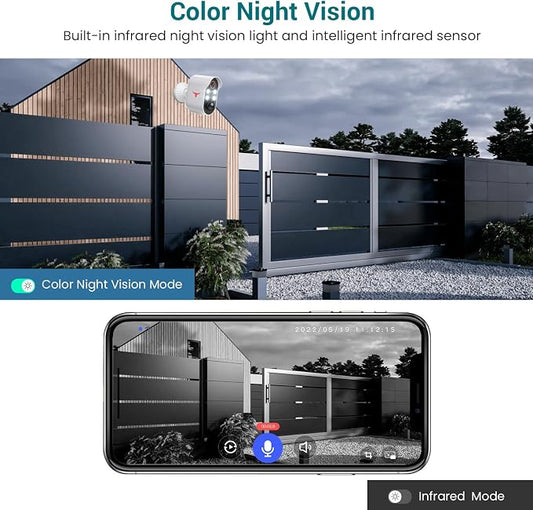 1080P Wireless Security Camera Outdoor, Battery Powered, AI Human Detection, Color Night Vision, 2-Way Audio, IP65 Waterproof, 2.4G Wi-Fi, Cloud Storage (4 spotlights)