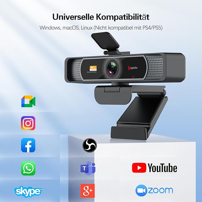 Angetube 914Max 4K Webcam - 120° Wide Angle PC Streaming Camera, PDAF Autofocus, Dual Noise Reduction Microphones, 1080p@60FPS, Compatible with Laptop, Mac, Teams, Desktop
