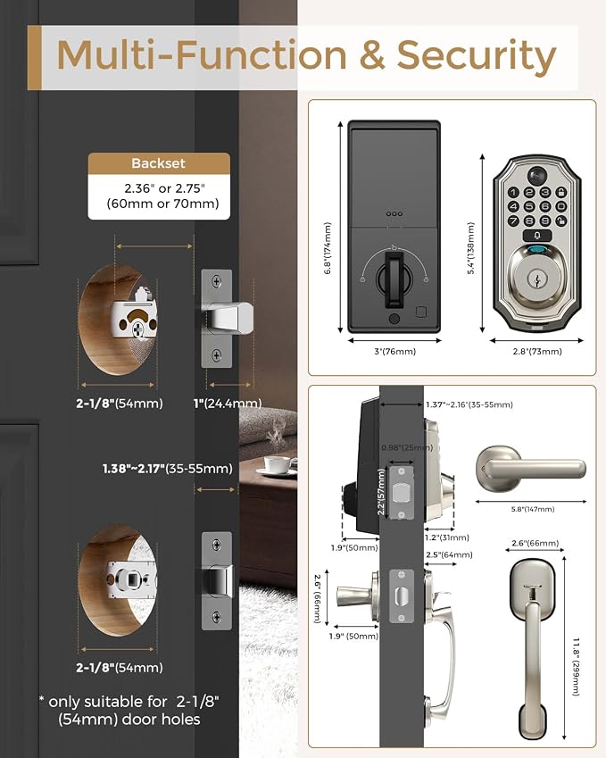 WiFi Smart Lock w/Camera, 5-in-1 Keyless Deadbolt w/Handle for Front Door