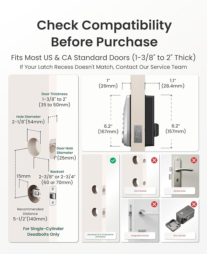 DESLOC C100 Plus Smart Lock with keypad, Built-in WiFi, Visual Display | Keyless Entry Deadbolt with App Control, 100 PIN Codes, IP54 Waterproof, For home & Rental Use, BHMA Grade 3,Silver
