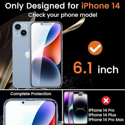 Lesakit 3+3 Pack Privacy Screen Protector for iPhone 14 6.1-Inch with 3 Pack Camera Lens Protector, Anti Spy Tempered Glass Film 9H Hardness Bubble Free Case Friendly