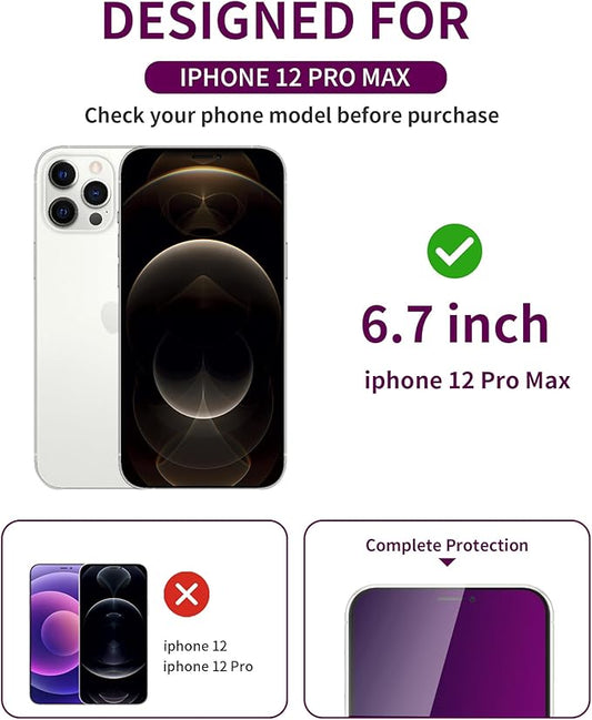 2 Pack Privacy Screen Protector for iPhone 12 Pro Max Tempered Glass 6.7'' Private Saver Anti-Spy Anti-Blue Light Eye Protection Anti-Scratch Full Coverage No Bubble