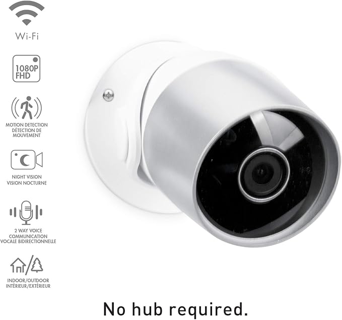 GLOBE Electric Wi-Fi Smart Indoor/Outdoor Security Camera, No Hub Required, Voice Activated, 1080p, Motion Detection, 2-Way Voice, Night Vision, Silver and White,50108