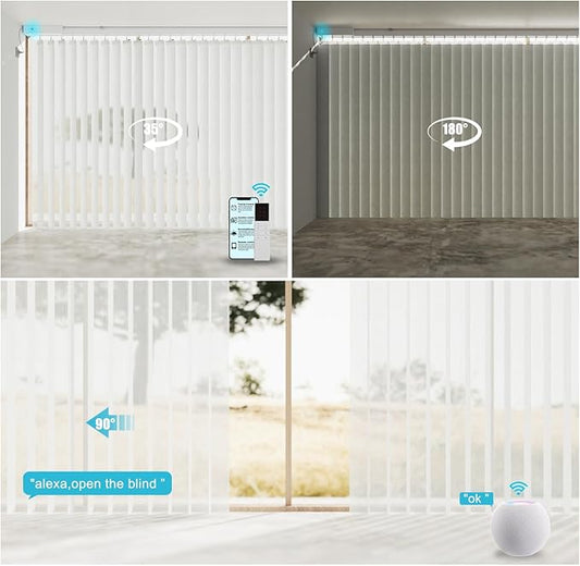 Motorized Sheer Vertical Blinds Work with Alex Google Home, Light Filtering Smart Vertical Blind Sliding Door Blinds Remote Control Blinds for Sliding Glass Door Customize(Embossed White)