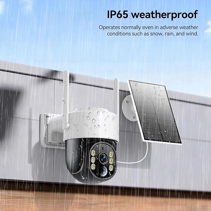 Chpuss Solar Security Camera Wireless Outdoor, 2K HD Surveillance Solar Powered WiFi Camera, Color Night Vision, PIR Detection, 360° View, 2-Way Talk, Spotlight Siren Alarm (Black & White - 2PACK)