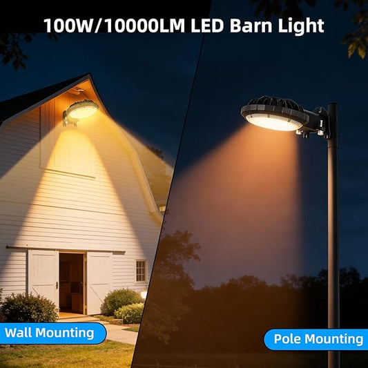 Karjoefar LED Barn Light, Dusk to Dawn Outdoor Lighting with 100W 10000LM 5000K Warm Light, IP65 Waterproof Outdoor Security Flood Lights for Garage Yard Street Warehouse Use