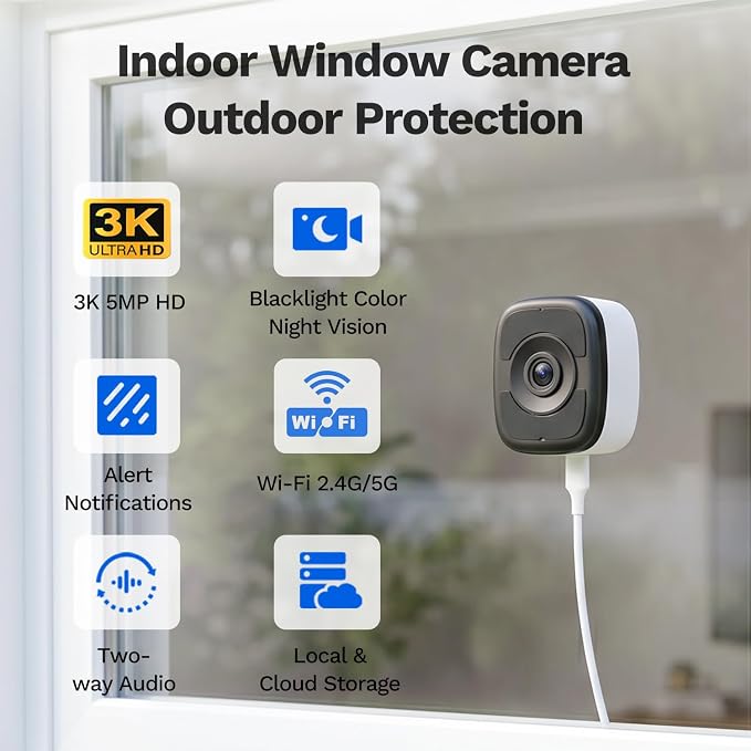 LongPlus 5MP 3K Window Cameras for Home Security, 2 Pack Safeview Camera