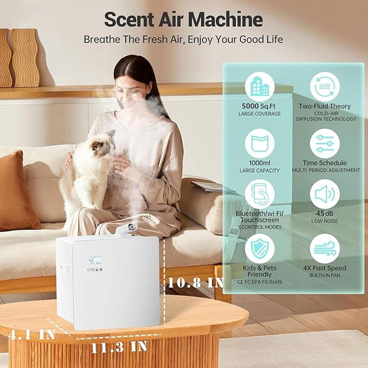 2026 𝐔𝐩𝐠𝐫𝐚𝐝𝐞𝐝 𝟓𝟎𝟎𝟎 𝐒𝐪.𝐅𝐭 1000ml Capacity HVAC Waterless Essential Oil Diffuser with Wi-Fi Control, Whole House Smart Scent Air Machine, Cold Air Tech for Whole Home, Hotel, Party