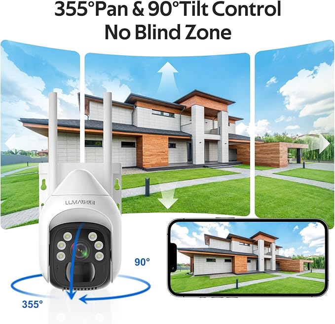 Solar Security Cameras Wireless Outdoor, 2K Pan-Tilt 360° View, Dual-Band WiFi (5G & 2.4GHz), Battery/Solar Powered with Spotlight, Color Night Vision, Human Detection, Siren Alarm