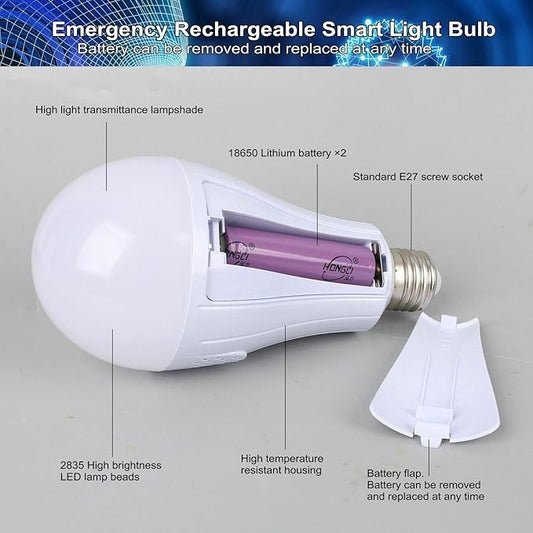 Rechargeable Emergency Smart Light-Bulbs with Remote,Removable Battery Light Bulb,3 Color and Dimmable 1200mAh 12W LED Light Bulbs for Home, Camping, Tent (E27, with Hook)