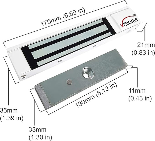 Visionis VS-VISML300LED-WH Indoor 300lbs White Electromagnetic Lock with LED Sensor for Door Access Control