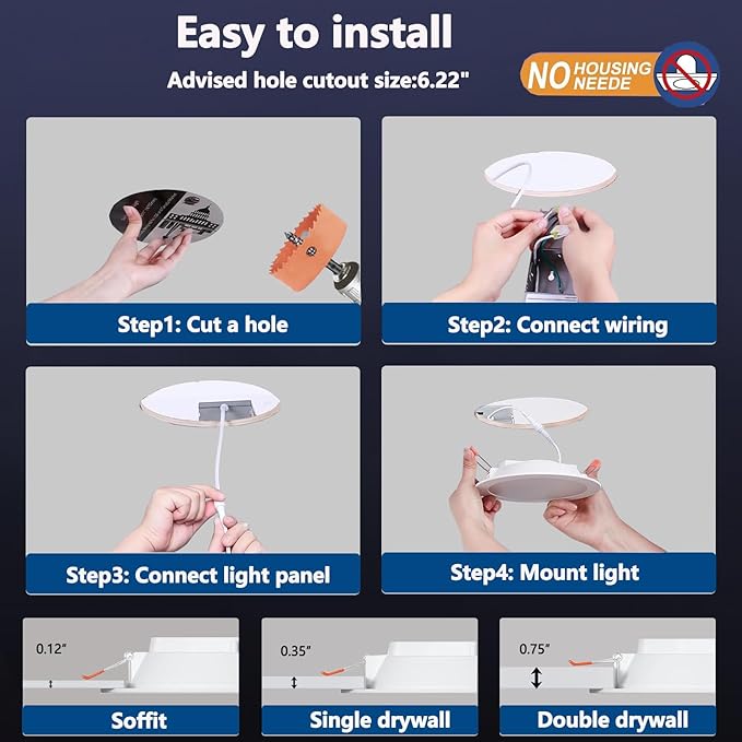 10 Pack LED Recessed Lighting 6 inch, RGBCW Recessed Ceiling Lights Compitable with Alexa, 2700K-6000K Dimmable 1350LM LED Recessed Lights with Junction Box, 16 Million Colors, Timer