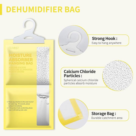 CLEVAST Moisture Absorbers Packets 10 Pack, Dehumidifier Bags for Closet, Scented Hanging Humidity Absorber in Wardrobes, Bedrooms, Bathrooms (Lemon)