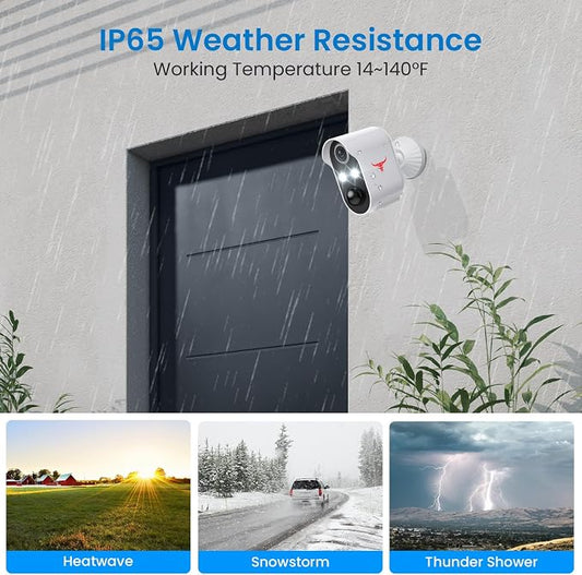 1080P Wireless Security Camera Outdoor, Battery Powered, AI Human Detection, Color Night Vision, 2-Way Audio, IP65 Waterproof, 2.4G Wi-Fi, Cloud Storage (2-spotlights)