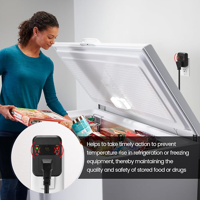 Power Failure Alarm for Freezer, Briidea Power Outage Alert with LED Indicator Lights and 80-120dB Adjustable Alarm, Perfect for Monitoring Refrigerators Freezers & Sewage