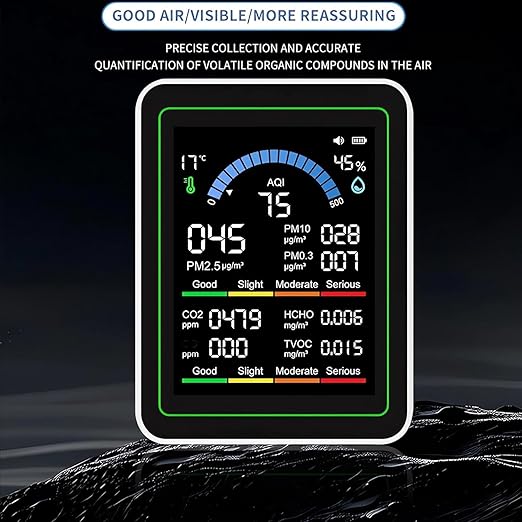 10 in 1 Indoor Air Quality Monitor, Air Tester, Portable Smartair Quality Tester for CO2 | TVOC | HCHO | Temp | AQI | PM0.3-1 Detection Suitable for Home, Cars, Plants, Pets and Hotels