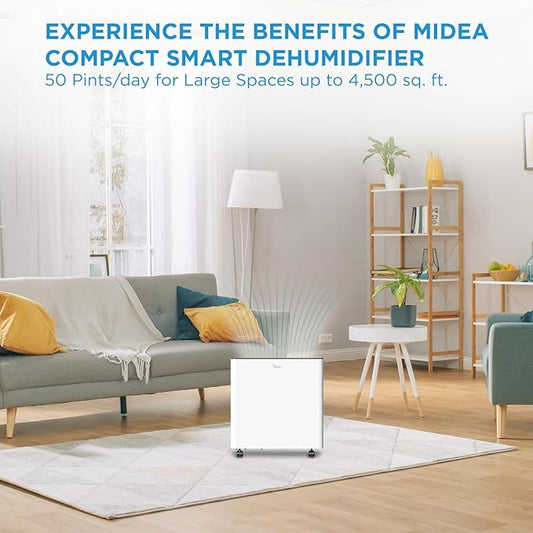 Midea 4,500 Sq. Ft. Dehumidifier with Pump Included 50 Pint - Ideal for Basements, Large & Medium Sized Rooms, and Bathrooms (Renewed)