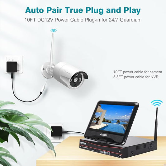 Wireless Security Camera System with 10.1" Monitor 4pcs 5MP Camera