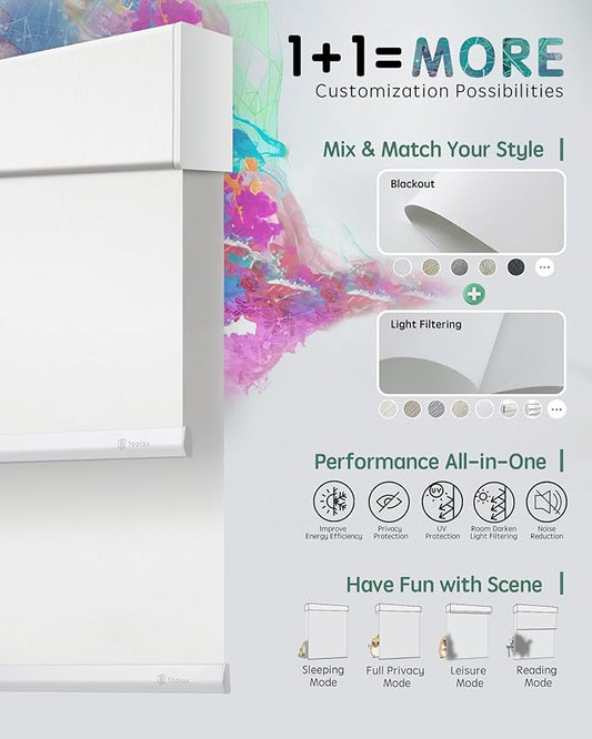 Yoolax Smart Dual Roller Shades, Motorized Blinds with Remote Smart Blinds Compatible with Alexa, Automatic Dual Shades for Windows Bedroom Living Room (Pure White)