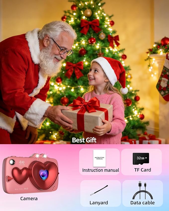Digital Camera,4K 64MP Autofocus Vlogging Camera with Dual Lens,18X Zoom/WiFi/32GB Card/,Point and Shoot Cameras for Boys Girls Gifts (XJ700-Pink)