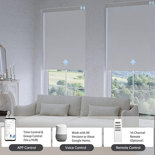Motorized Blinds with Remote, Blackout Smart Blinds for Windows Automatic Roller Shades Compatible with Alexa, Motorized Shades Customized for Bedroom Home Office (Blackout-Light Grey)