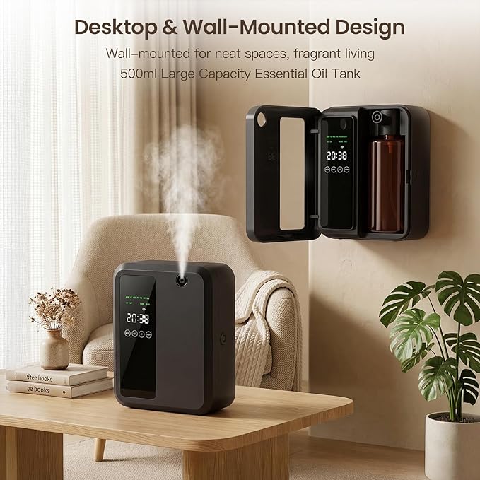 Waterless Essential Oil Diffuser for Large Room, 500ml Hotel Scent Diffuser, Cold Air Scent Machine, Covers Up to 3500 Sq Ft, Smart App Control, Wall Mounted, Fragrance Diffuser for Office Spa Home