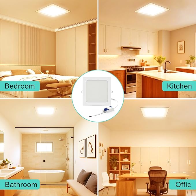 Aolyty 6W Ultra Thin LED Ceiling Panel Light 4.66" Recessed Square Downlight for Home, Office, Mall, Low Energy Consumption Non Dimmable 3000K
