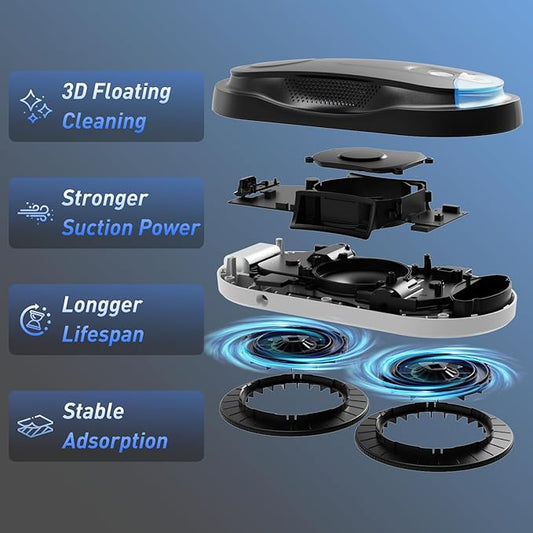KKI Window Cleaning Robot, Automatic Window Cleaner Robot, Dual Spray, Max 3200Pa, AI Path Planning & Edge Detection, Remote Control for High-Rise Windows, Glass,Door,10xCloths, X3