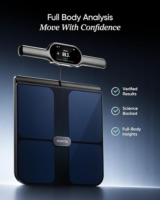 Etekcity WiFi 8-Electrode Smart Scale for Body Weight and Fat | Body Composition Scale with Color Handle Display, 50+ Metrics, 5-Segment Analysis, WiFi Auto Sync and USB-C Charging