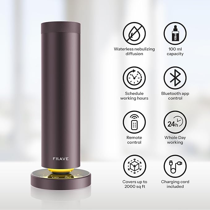 Tower Waterless Scent Diffuser, 2000 Sq Ft Coverage, Luxury Hotel Scent Oil Diffuser for Large Room, Home, Office, Hotel, Remote & App Control, Essential Oil Cold Air Machine, Sandstone
