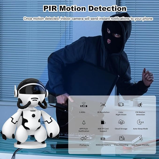 2K Indoor Robot Camera, 2.4G WiFi Security Indoor Camera for Baby Pet