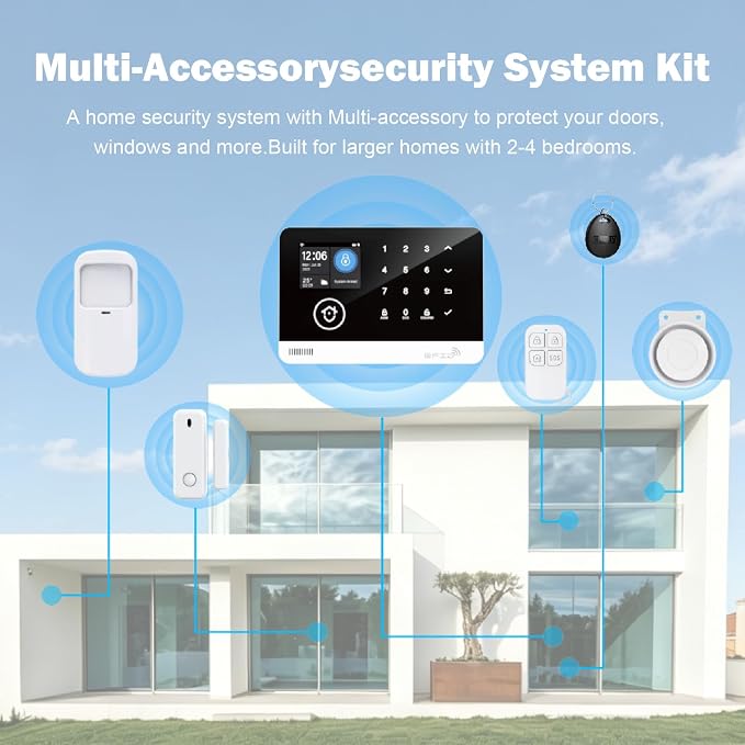Home Security System, Alarm System for Home Security, 22-Piece Kit WiFi/GSM SMS Alarm System with Motion Detector, 120dB Alarm Siren, Door Window Burglar Alarm, Smart Remote Control, Alexa Compatible