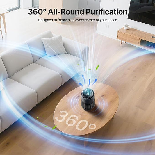 Grey Portable Air Purifiers for Bedroom or Office Use, 23dB Ultra Quiet Sleep Mode, Timer, Blue Ambient Light and Fragrance Sponge, 1P