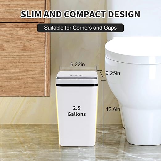 3 Pack Bathroom Trash Can with Lid, 2.5 Gallon Small Slim Trashcan, Automatic Trash Can Touchless, Motion Sensor Waterproof Plastic Trash Bin for Bedroom Kitchen Office Living Room (White)