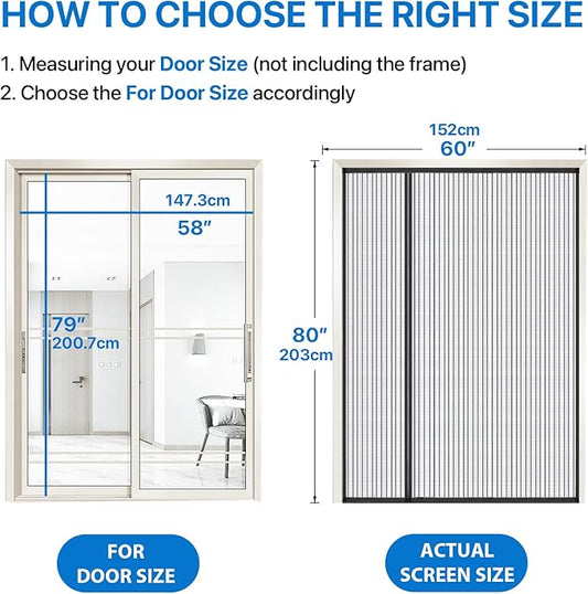 Heavy Duty Door Screen Magnetic Closure, LOVIGA 2024 Thickened Fiberglass Screen Door Mesh, Self Sealing, Left Side Opened, Pets Friendly, Fine Mesh Keep Bugs Out Fit Door Size 58 Inch X 79 Inch