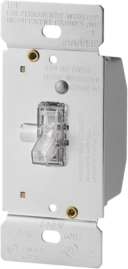 Eaton TI306L-K 600-Watt 120-Volt Single-Pole/3-way Lighted Incandescent/Halogen Toggle Dimmer with Non-Preset