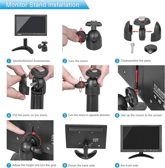 Haiway 10.1 inch Security Monitor, 1366x768 Resolution Small HDMI Monitor Small Computer Monitors with Remote Control with Built-in Dual Speakers HDMI VGA BNC USB Input for Gaming CCTV Raspberry Pi PC