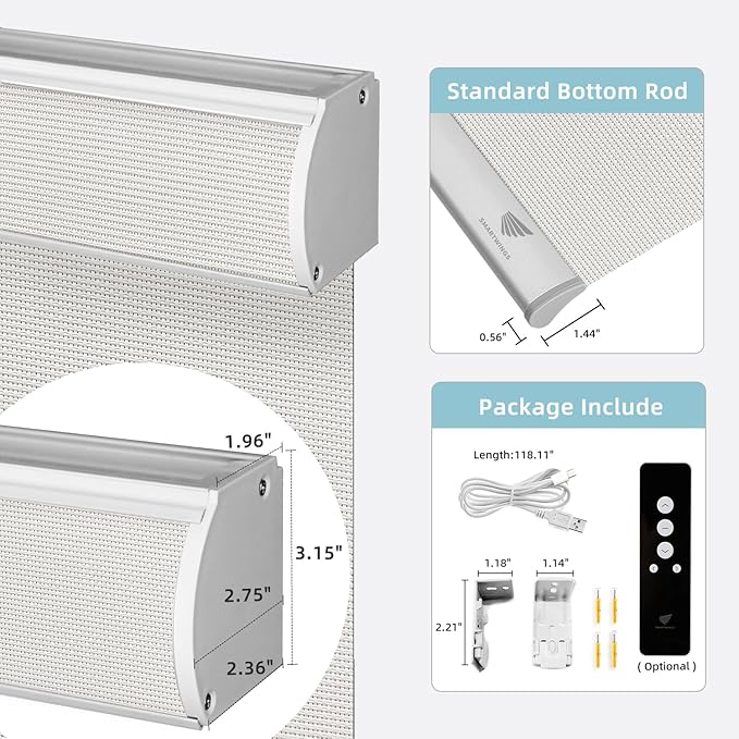 SmartWings Motorized Smart Blinds for Windows in Light Filtering, Electric Remote Roller Shades Compatible with Alexa/Google Home/Homekit, Custom Up to 110”W x 148”H, 5% Openness Aventus Ice