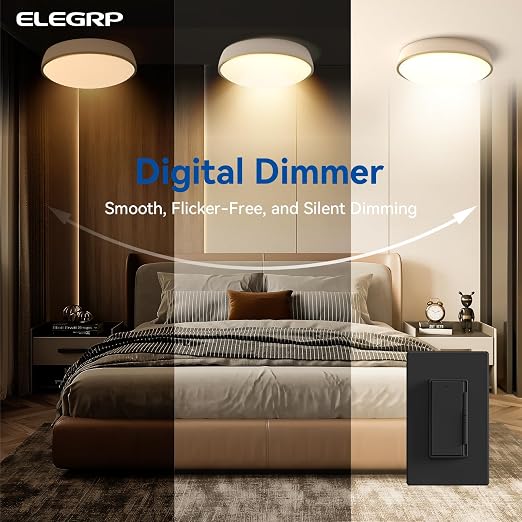 ELEGRP Dimmer Light Switch for 300W Dimmable LED/CFL Lights and 600W INC/HAL Bulbs, Single Pole/3-Way LED Slide Dimmer Light Switch, Wall Plate Included, UL Listed, 10 Pack, Matte Black