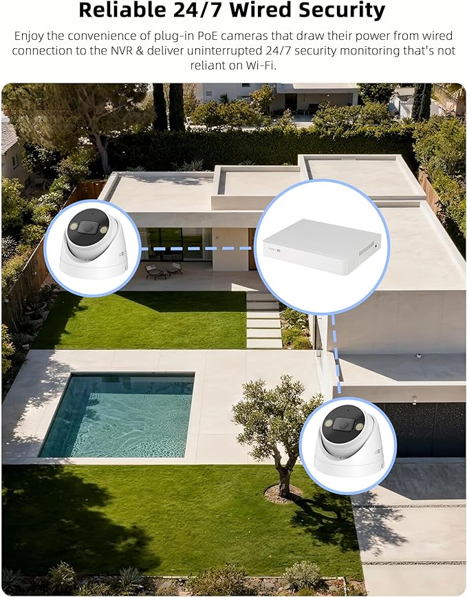 Swann AdvancedX™ Wired 5MP NVR Security System, 8 Channel, 4 Dome 3K Cameras, 1TB Storage, White, 24/7 Recording