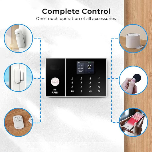 PGST Home Security Systems 8-Piece Kit,Alarm System for Home Security,App Alerts,Door Sensors,Motion Detection,WiFi Alarm,Compatible with Alexa,No Subscription,for Home Security and Kids Safety