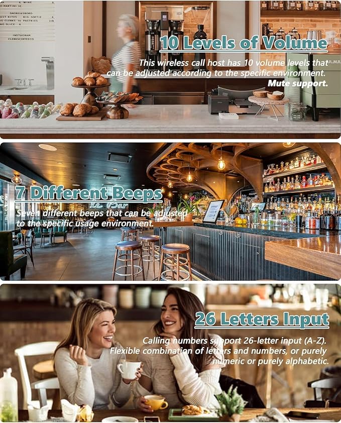 Restaurant Pager System 1600+ Ft Long Range Wireless Calling System with 2 Display Screens/30 Waterproof Call Buttons/2 Remote Controls/4 Watch Pagers/2 Signal Amplifiers