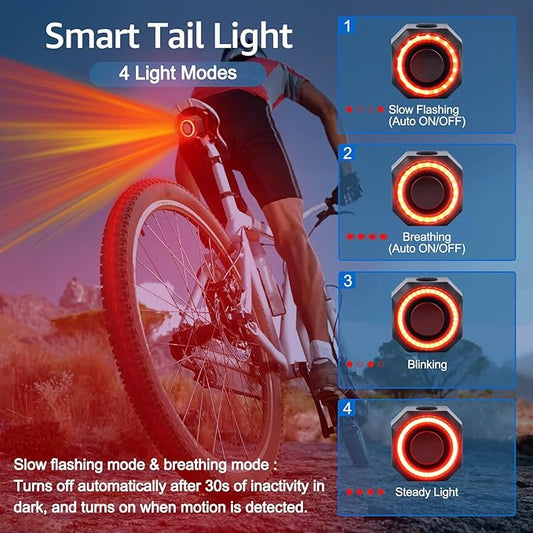 NineLeaf Bicycle Tail Light Rechargeable,Bike Tail Light with Alarm and Remote,Bike Alarms for Ebikes,IP65,113dB Alarms, Level 7 Sensitivity, Auto ON/Off Bike Tail Light with Smart Brake Lights