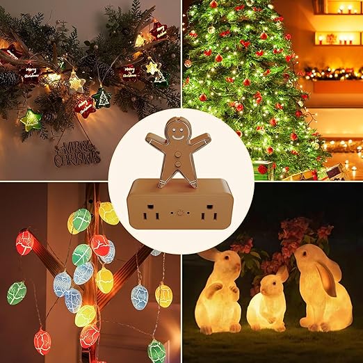 Remote Control Outlet for Christmas Tree Lights, Gingerbread Man Wireless Remote Switch, Christmas Tree Remote Control with Built-in Music Feature, 100Ft Range