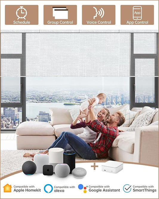 Kincmo Motorized Blinds with Remote, Light Filtering Roller Shades Work with Apple Homekit,Alexa,Google Home, Custom Electric Blinds with App,Voice Control (50% Blackout Sheer Ivory White)