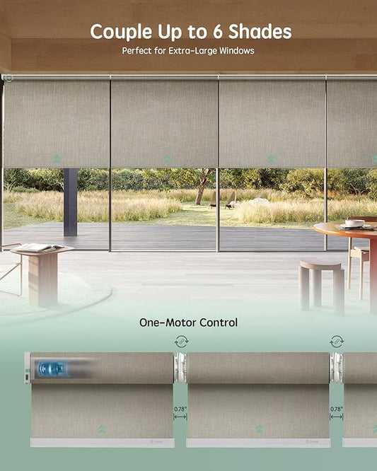 Yoolax Smart Coupled Roller Shades Compatible with Alexa Google, Motorized Blinds with Remote Blackout Coupled Roller Shades for X-Large Windows, Custom Size (XL Coupled-Beige)
