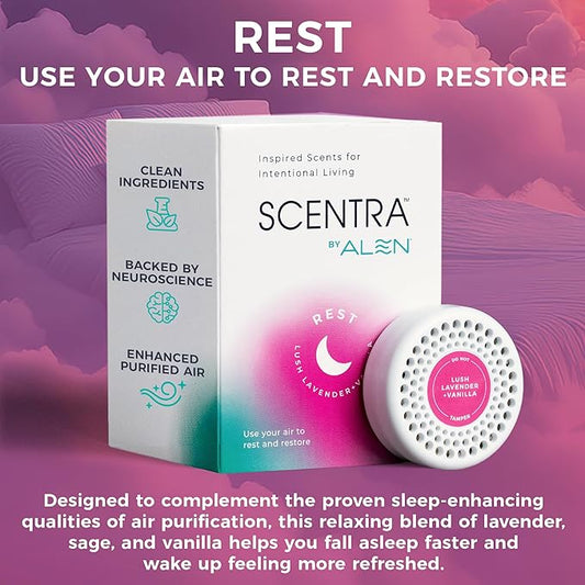 Scentra REST Air Purifier Scent Refill - 3 Months Supply, for Air Purifiers - Lavender, Sage & Vanilla, Supports Relaxation & Better Sleep, Designed for Rest & Restore